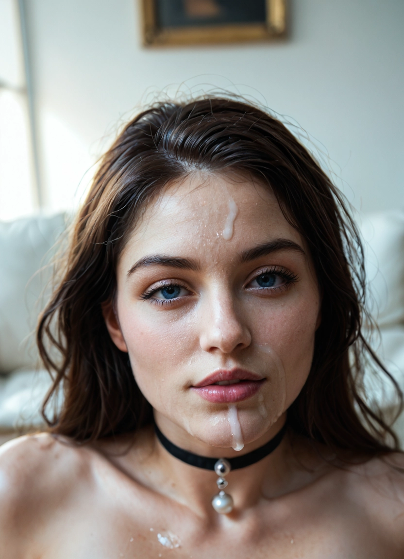 1girl, solo, realistic, cum, choker, blue eyes · Yamete.gg