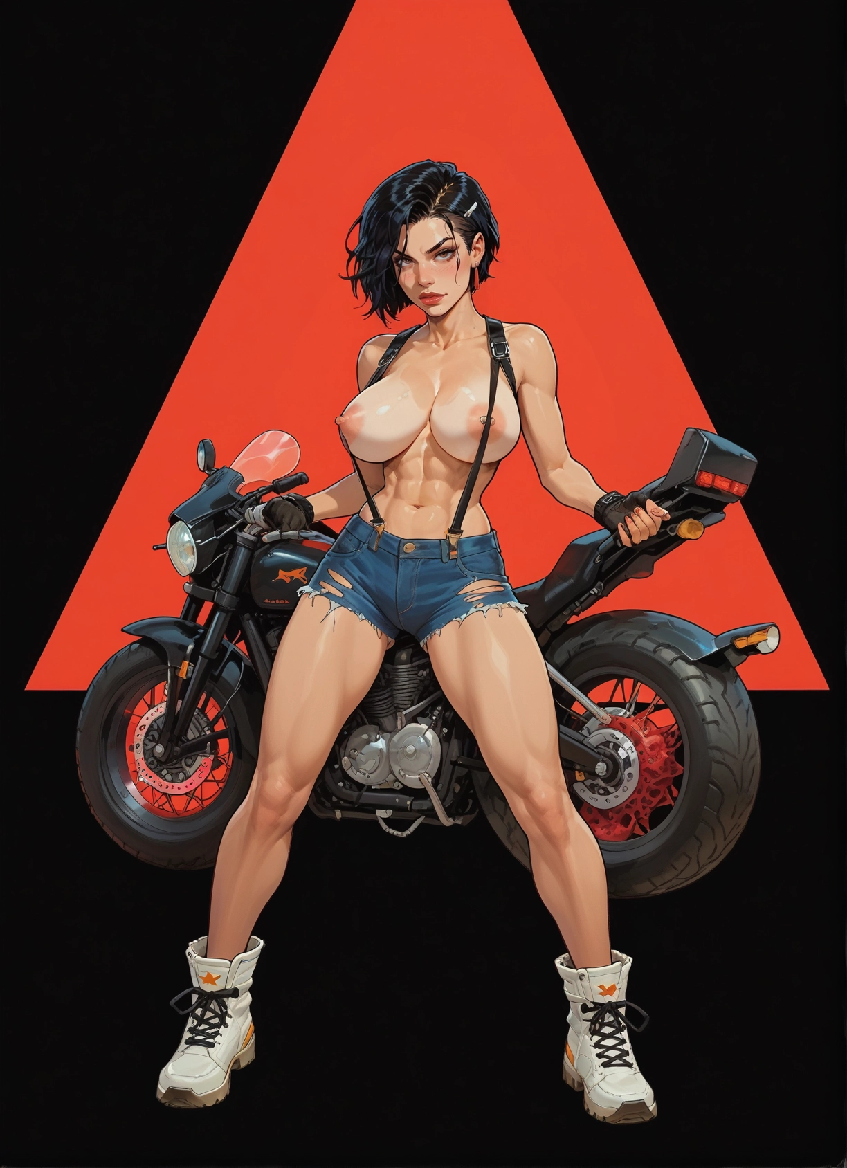 1girl, breasts, motor vehicle, ground vehicle, motorcycle, nipples · Yamete.gg