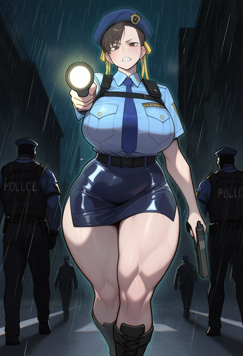 police, police uniform, 1girl, policewoman, rain, chun-li · Yamete.gg