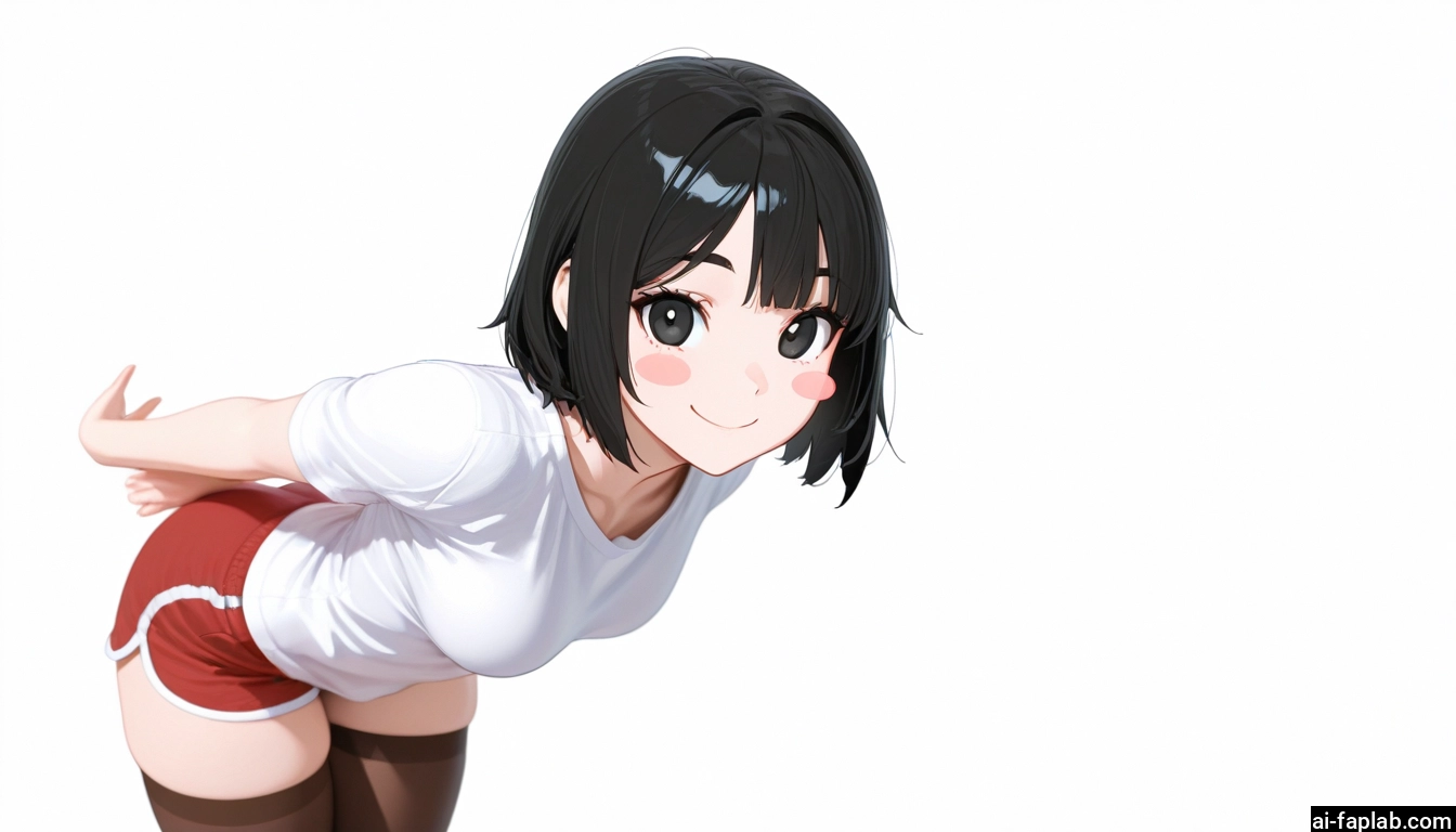 1girl, solo, thighhighs, shorts, smile, shirt · Yamete.gg