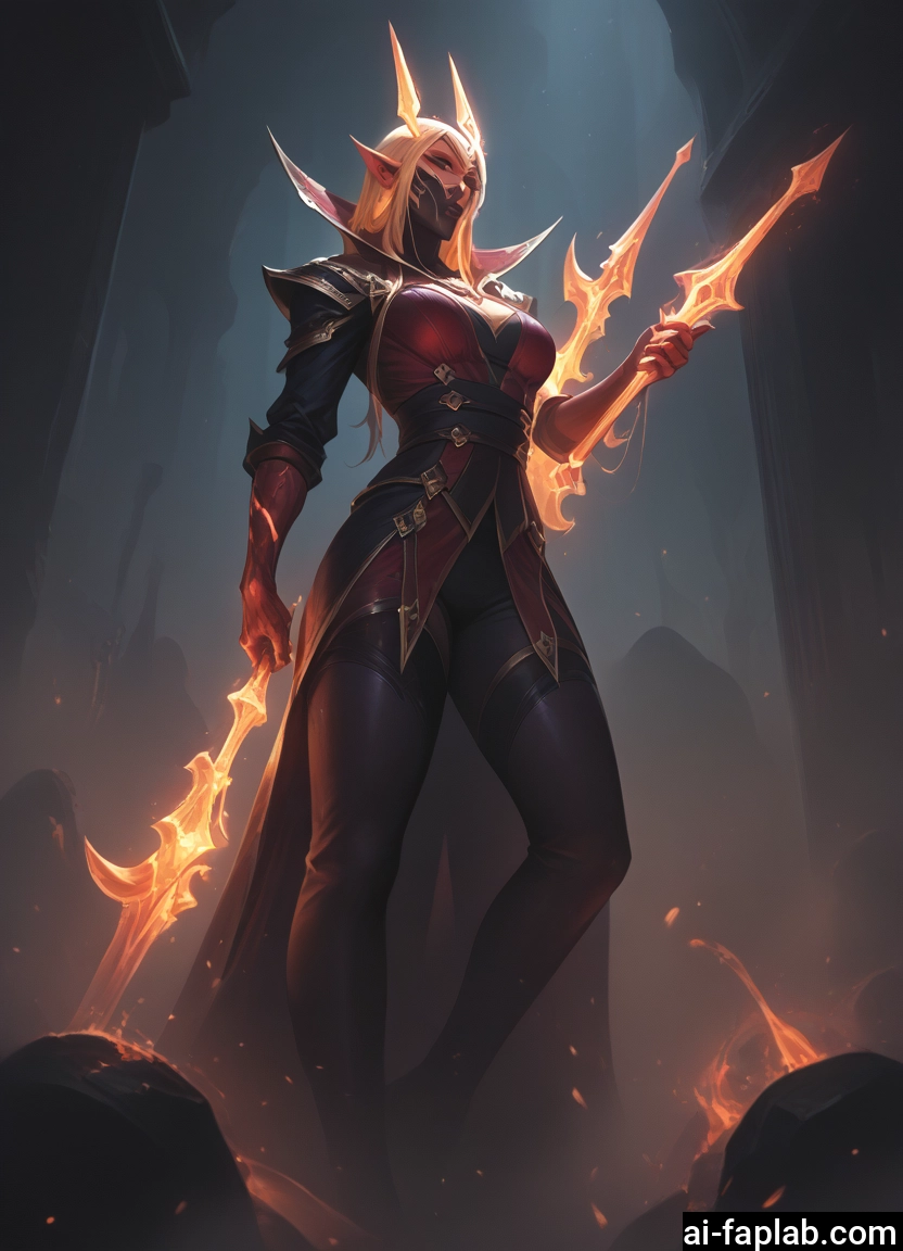 1girl, weapon, pointy ears, solo, breasts, dual wielding · Yamete.gg