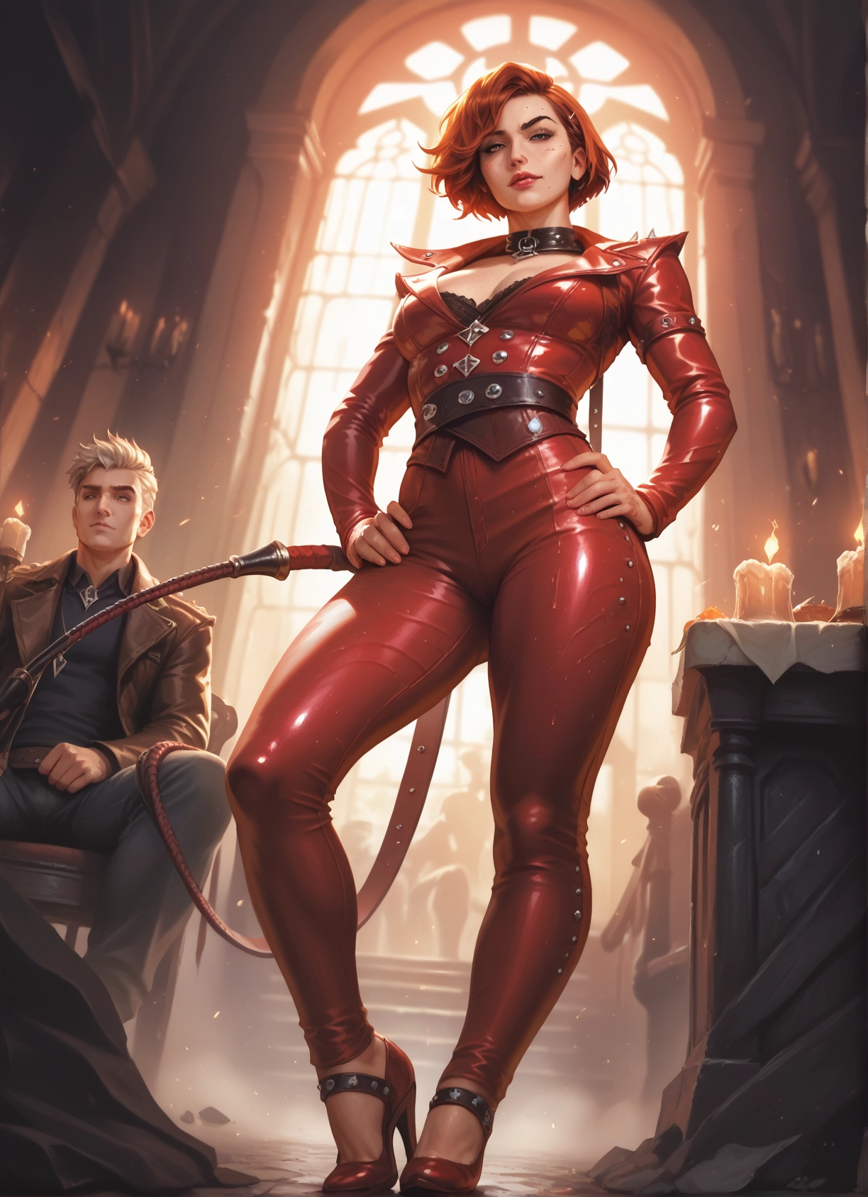 1girl, high heels, 1boy, candle, mole, breasts · Yamete.gg