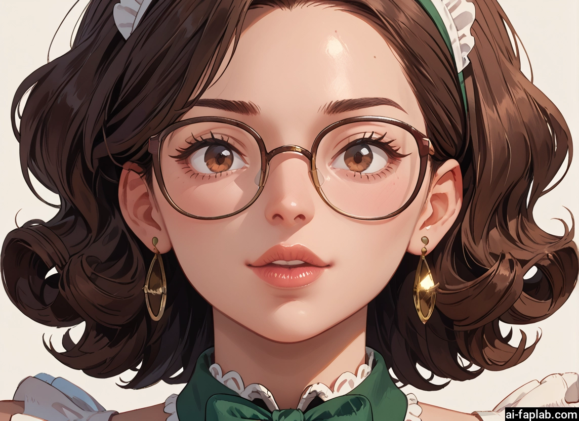 1girl, solo, brown hair, jewelry, glasses, earrings · Yamete.gg
