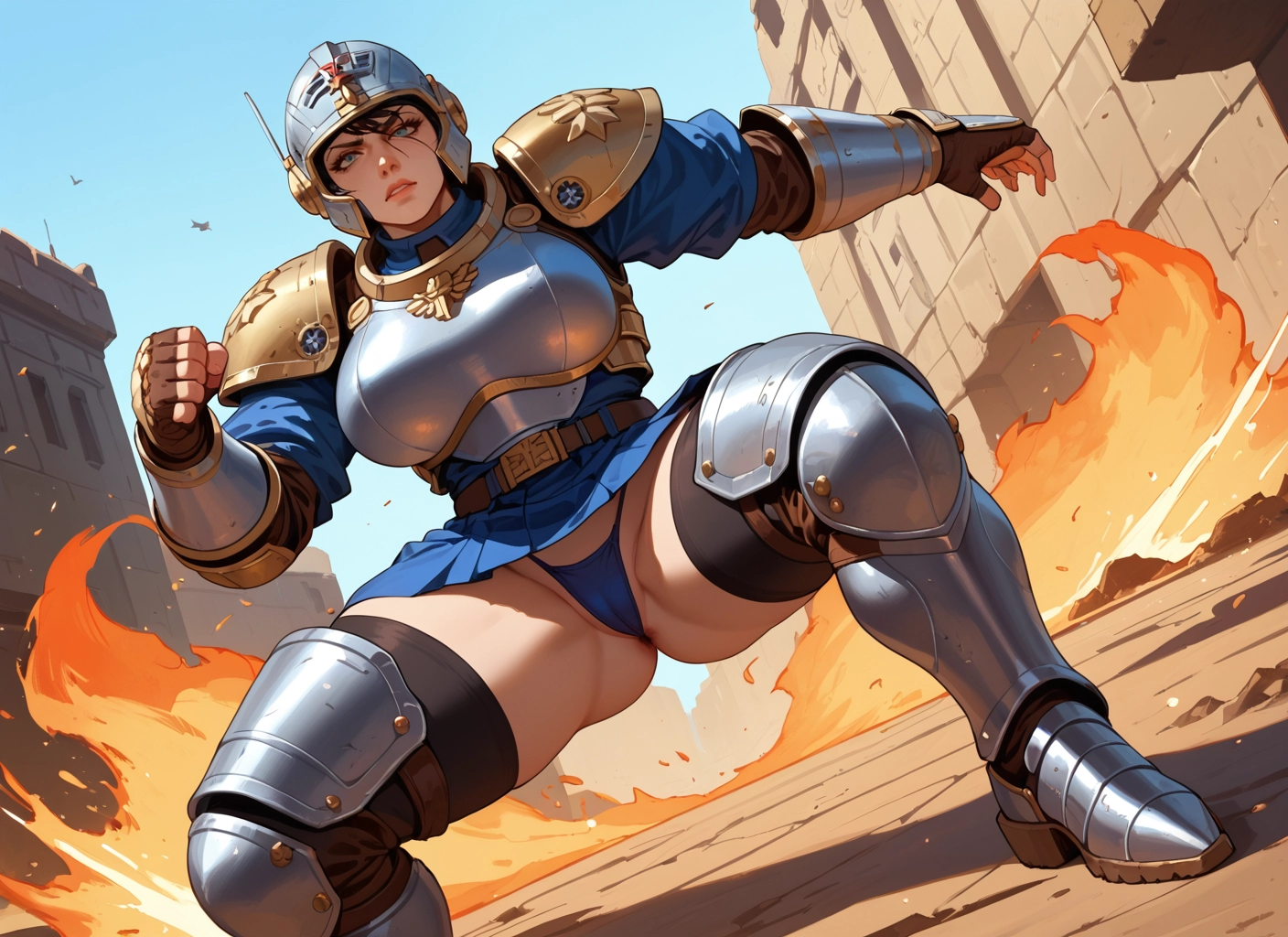 1girl, armor, helmet, underwear, panties, gloves · Yamete.gg