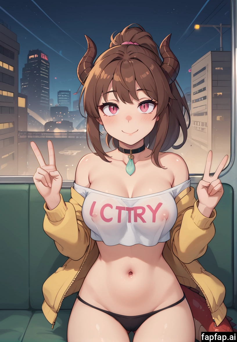 1girl, breasts, solo, horns, off shoulder, navel · Yamete.gg