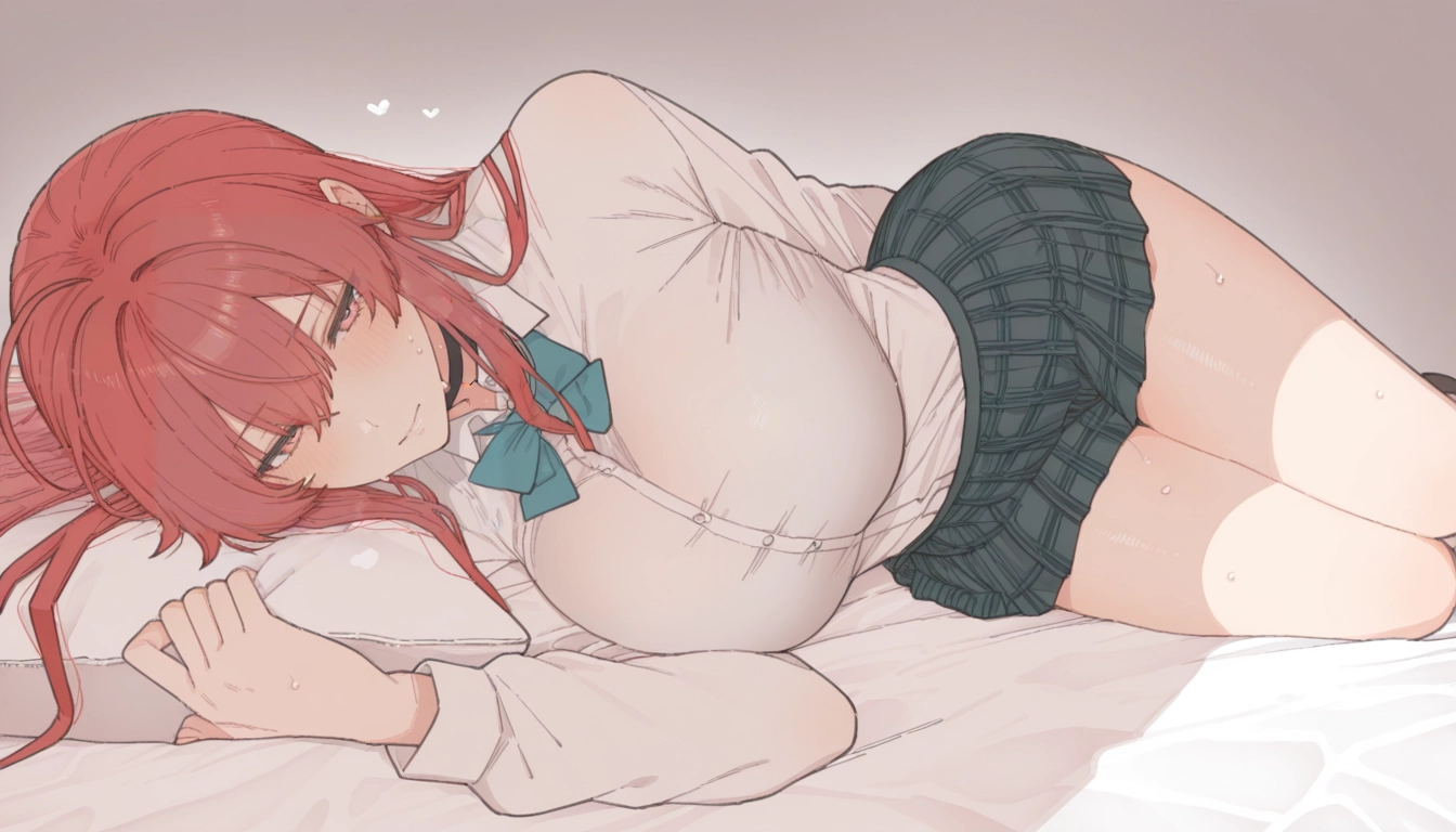 1girl, solo, breasts, lying, on side, red hair · Yamete.gg