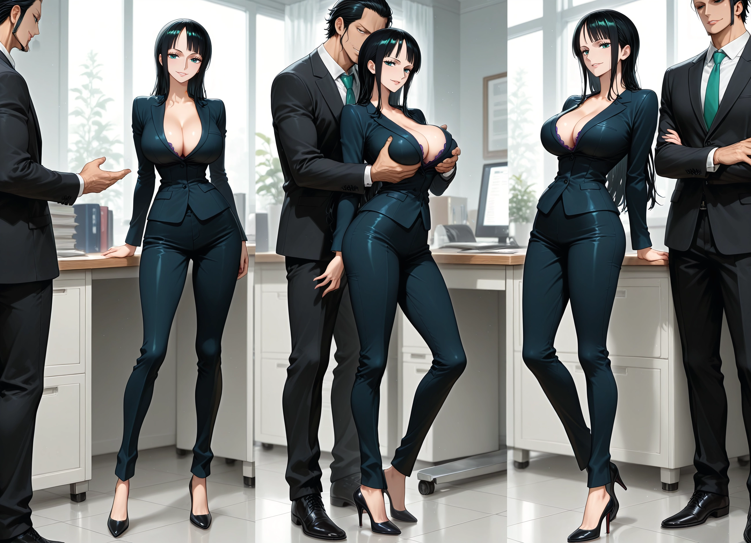 breasts, 1girl, high heels, grabbing, black hair, breast grab · Yamete.gg