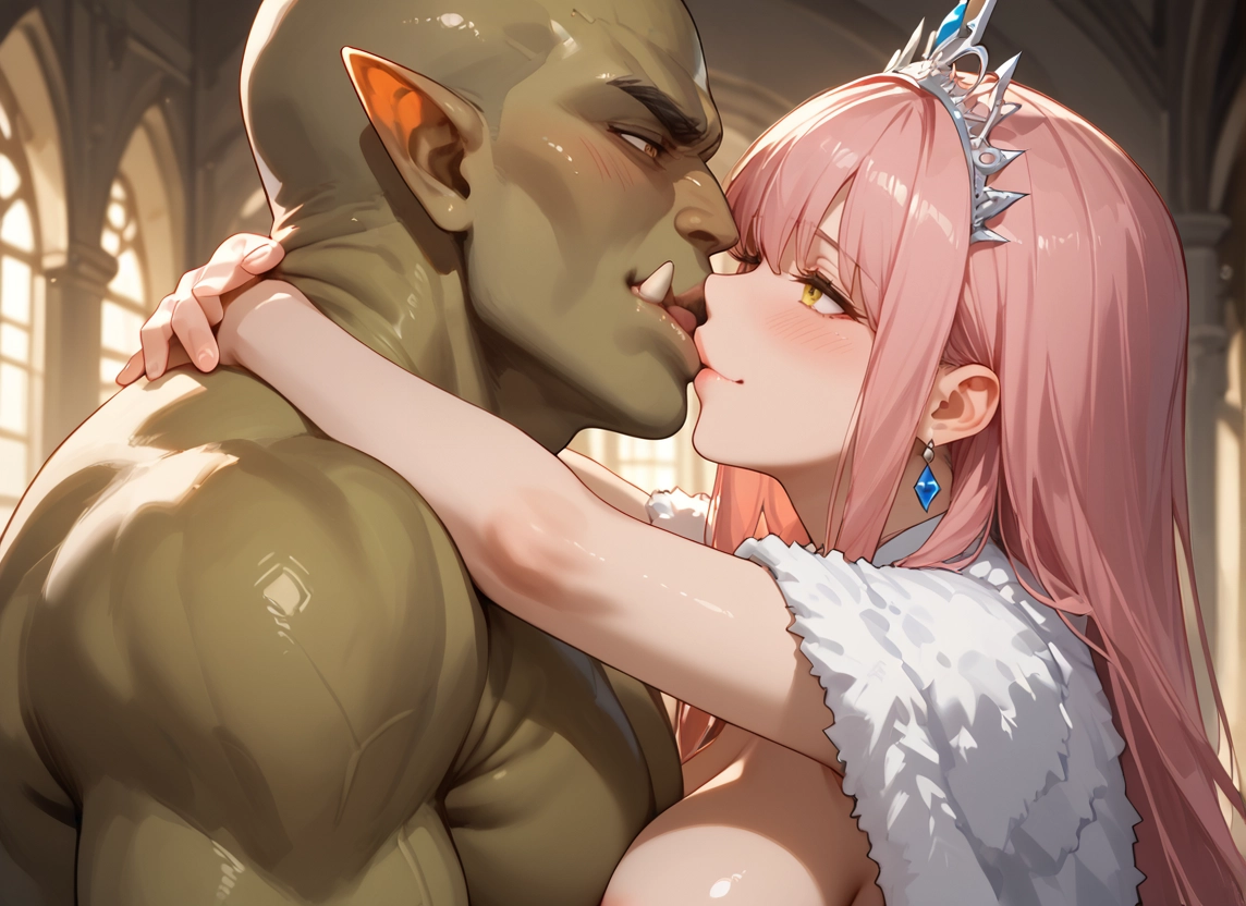 1girl, breasts, 1boy, pink hair, hetero, orc · Yamete.gg