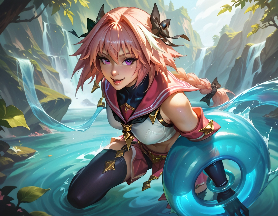 male focus, braid, 1boy, purple eyes, pink hair, single braid · Yamete.gg