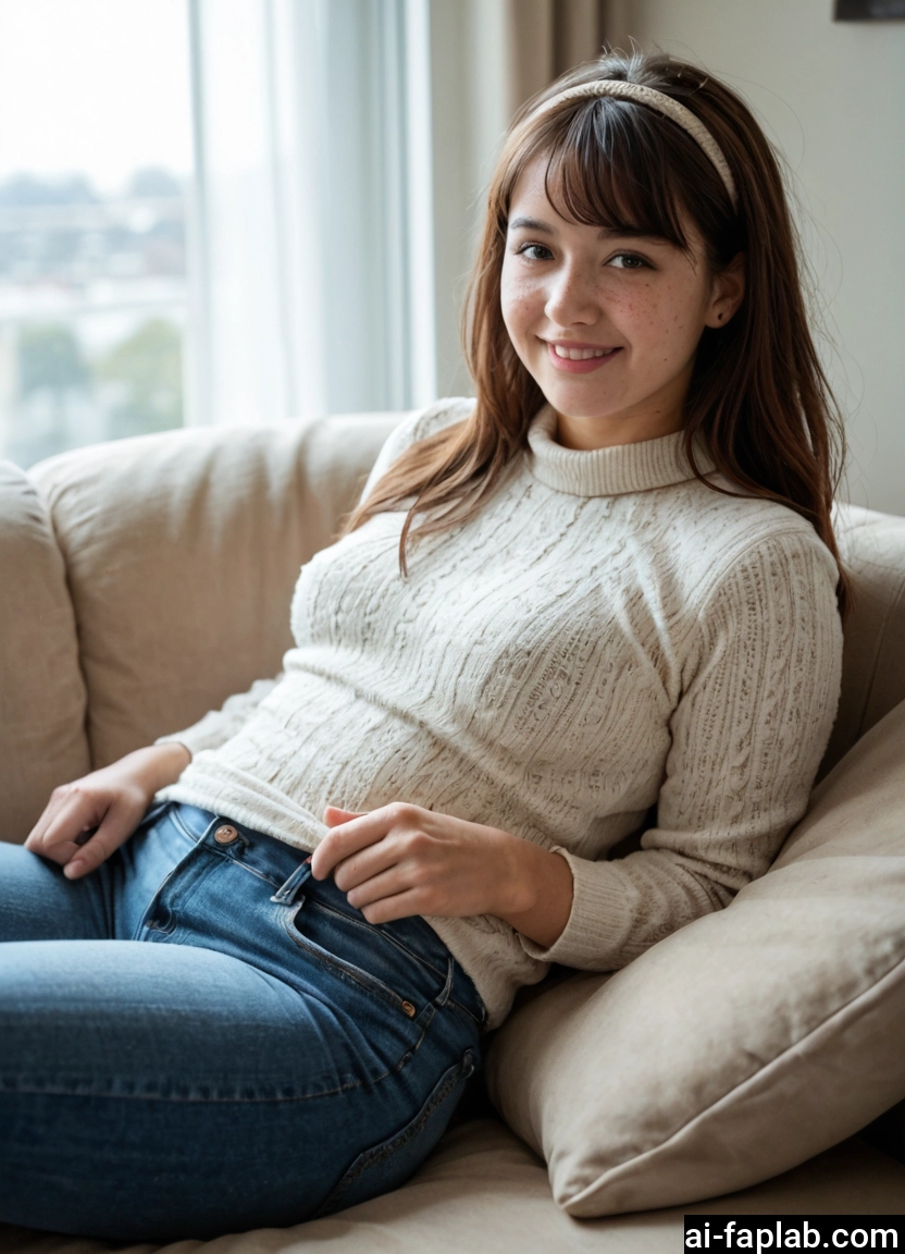 1girl, solo, photo (medium), pants, denim, sweater · Yamete.gg
