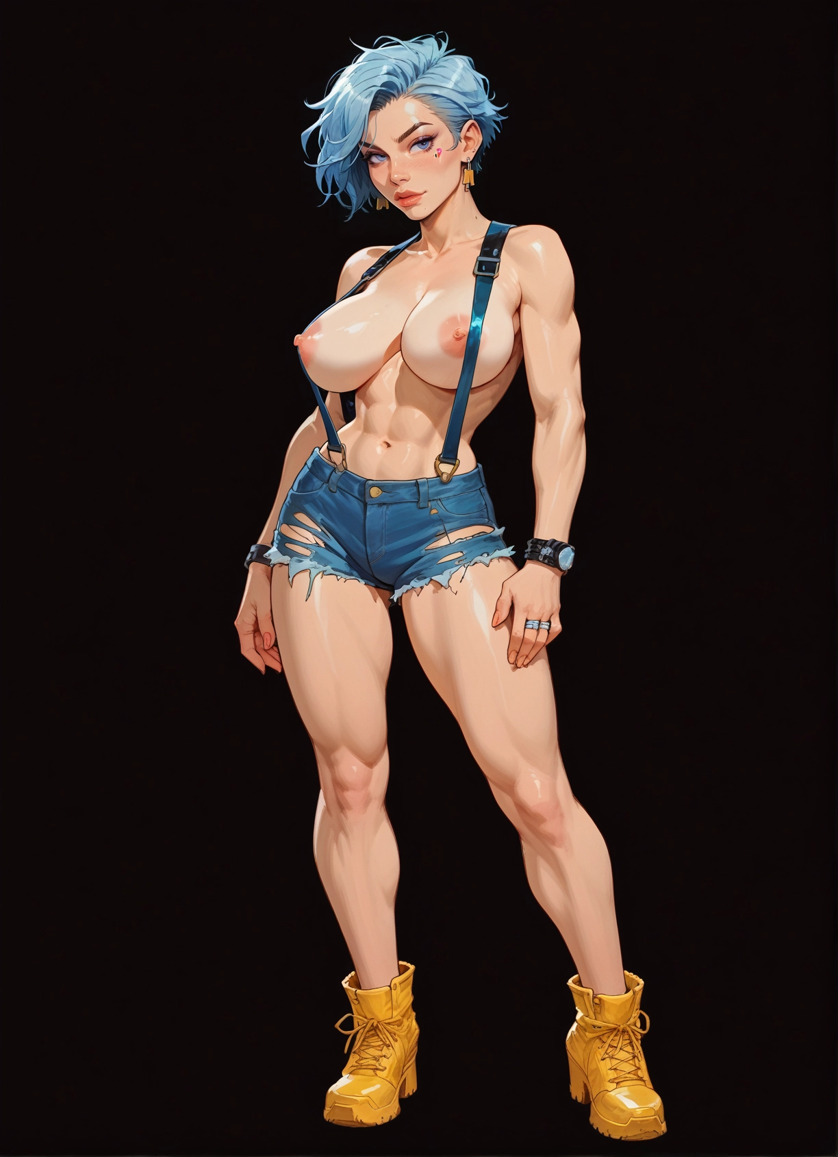 1girl, breasts, nipples, solo, jewelry, shorts · Yamete.gg