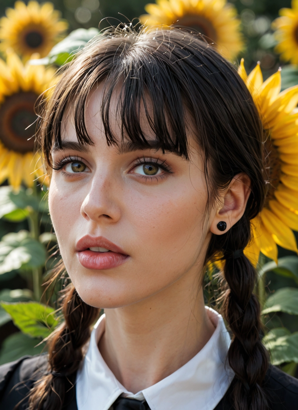 1girl, solo, flower, braid, sunflower, jewelry · Yamete.gg