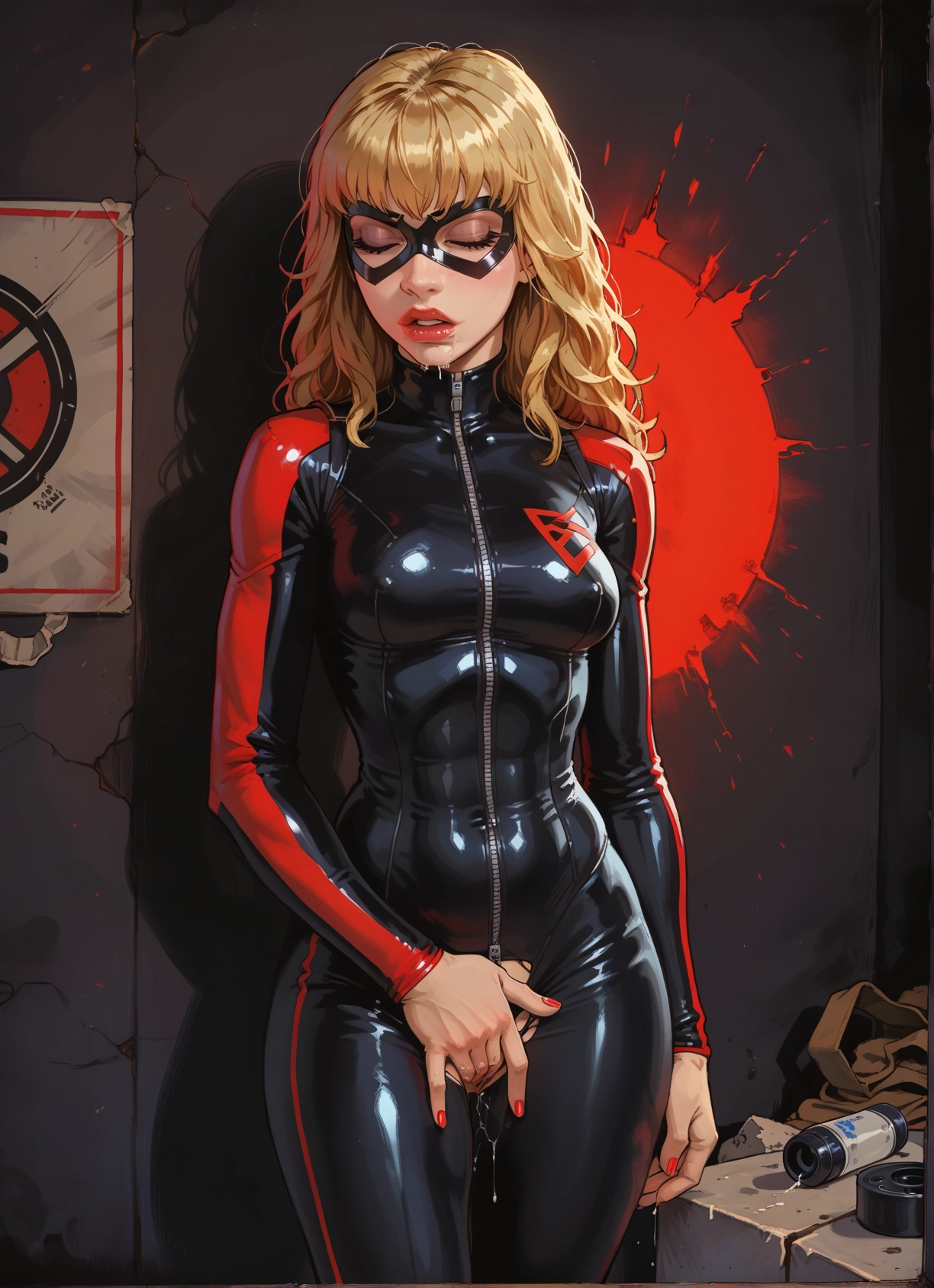 1girl, bodysuit, mask, blonde hair, closed eyes, latex · Yamete.gg