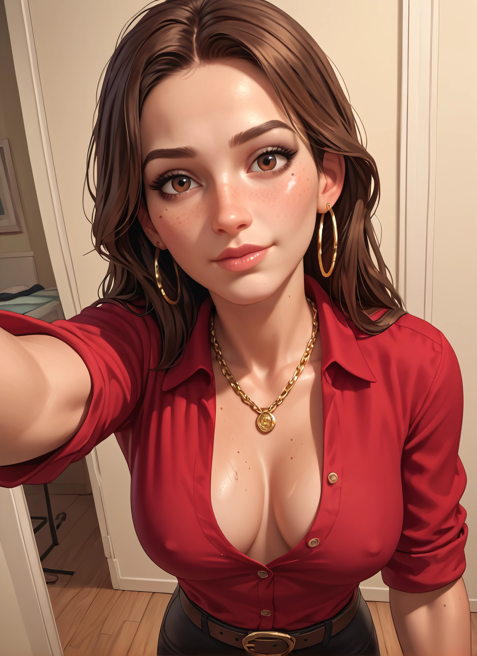 1girl, breasts, jewelry, brown hair, earrings, solo · Yamete.gg