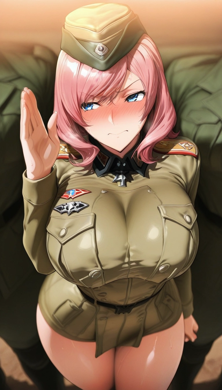 1girl, breasts, pink hair, hat, blue eyes, blush · Yamete.gg