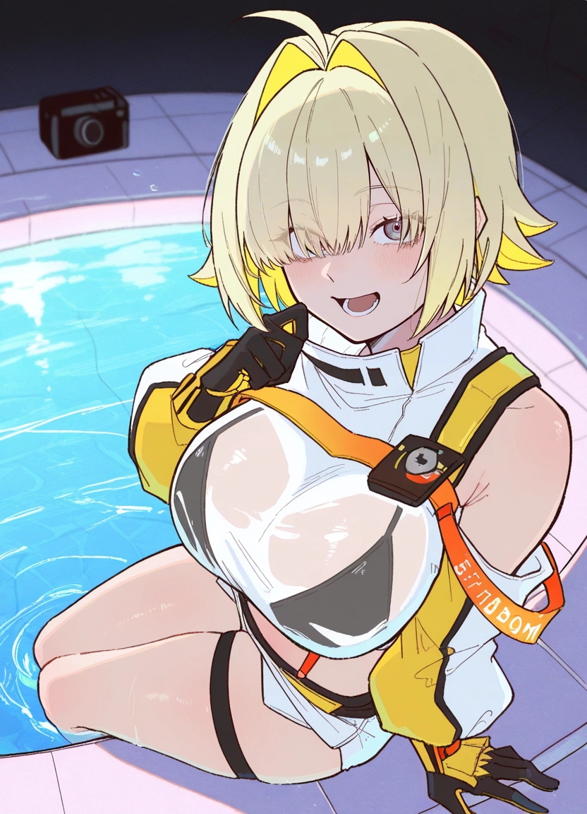 1girl, gloves, breasts, blonde hair, solo, open mouth · Yamete.gg