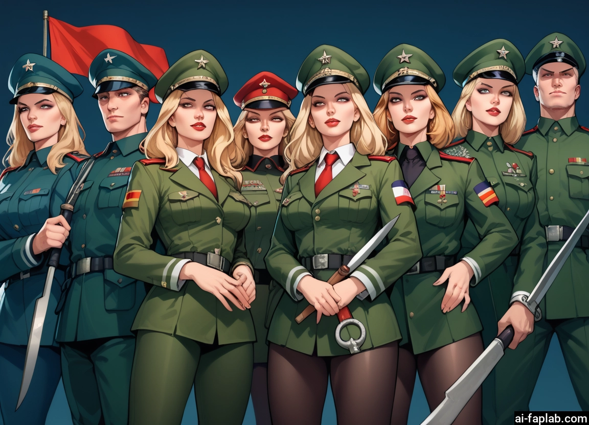 pantyhose, uniform, hat, blonde hair, military, multiple girls · Yamete.gg