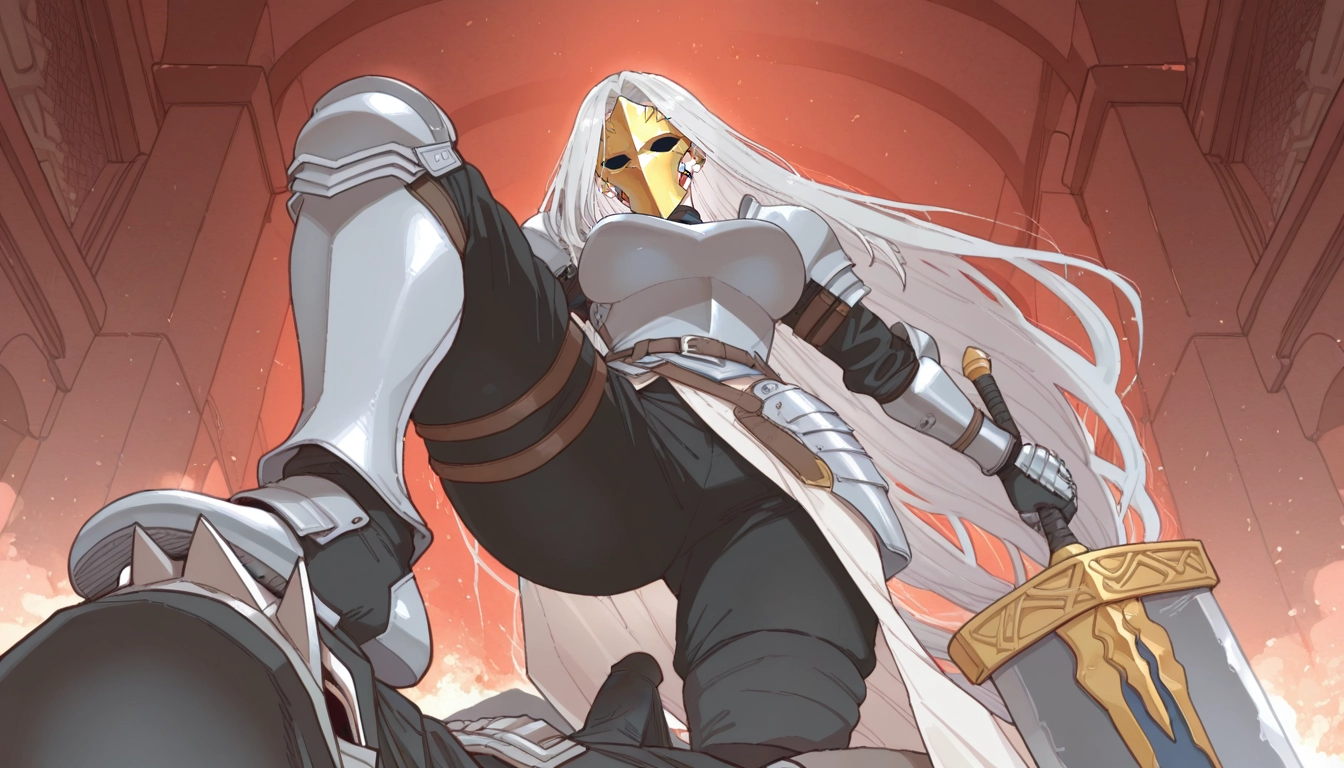 stepped on, 1girl, armor, holding, weapon, femdom · Yamete.gg