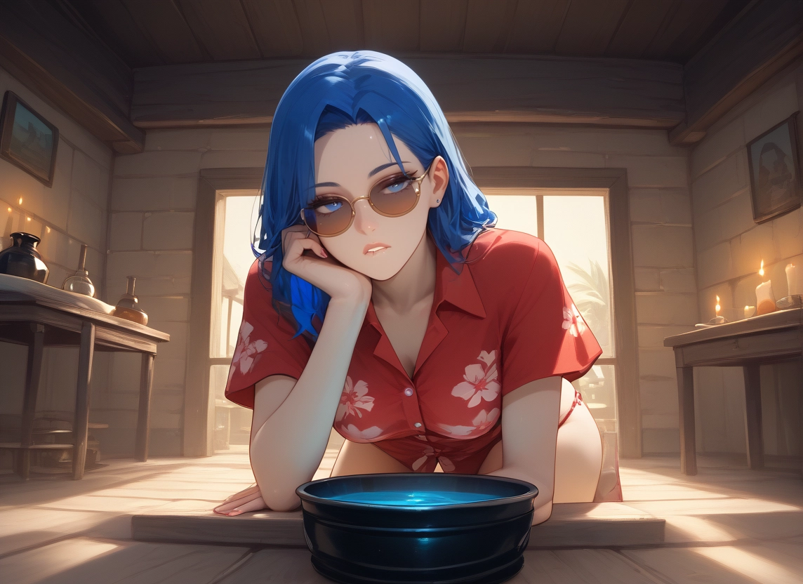 1girl, blue eyes, solo, blue hair, breasts, shirt · Yamete.gg