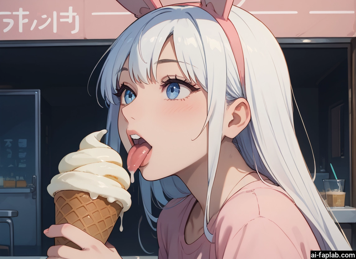 1girl, food, blue eyes, solo, long hair, tongue · Yamete.gg