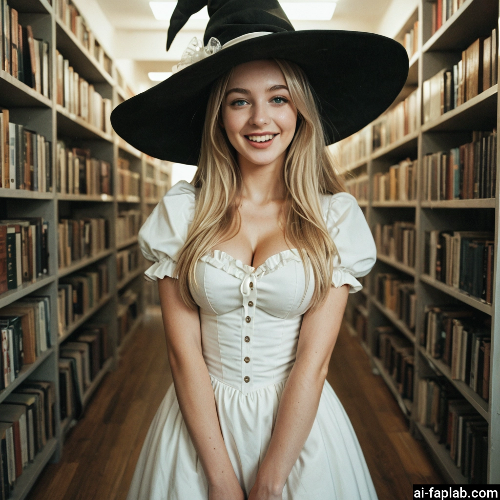 1girl, hat, breasts, witch hat, dress, cleavage