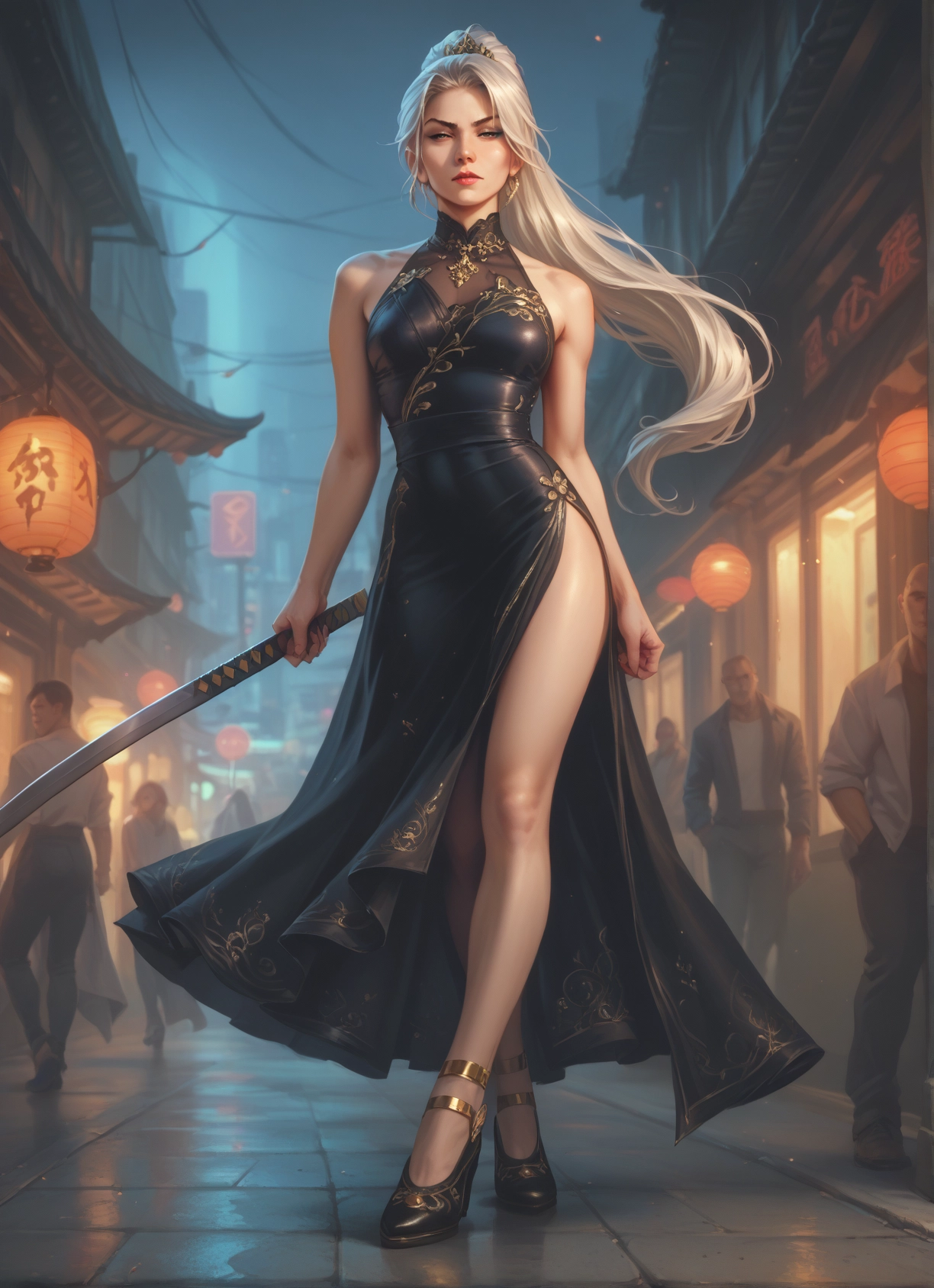dress, weapon, 1girl, sword, long hair, jewelry · Yamete.gg