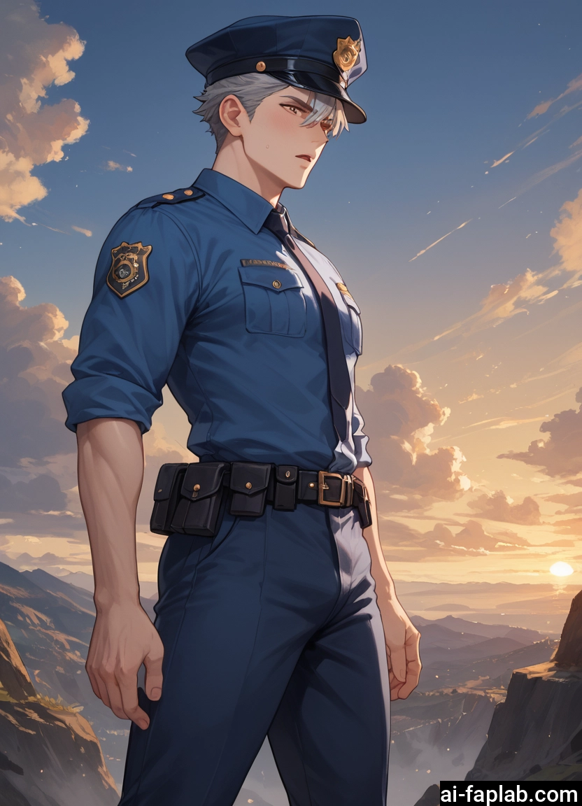 bara, 1boy, male focus, police, uniform, police uniform · Yamete.gg