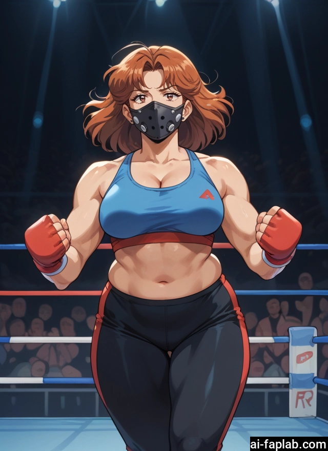 1girl, breasts, gloves, mask, navel, brown hair