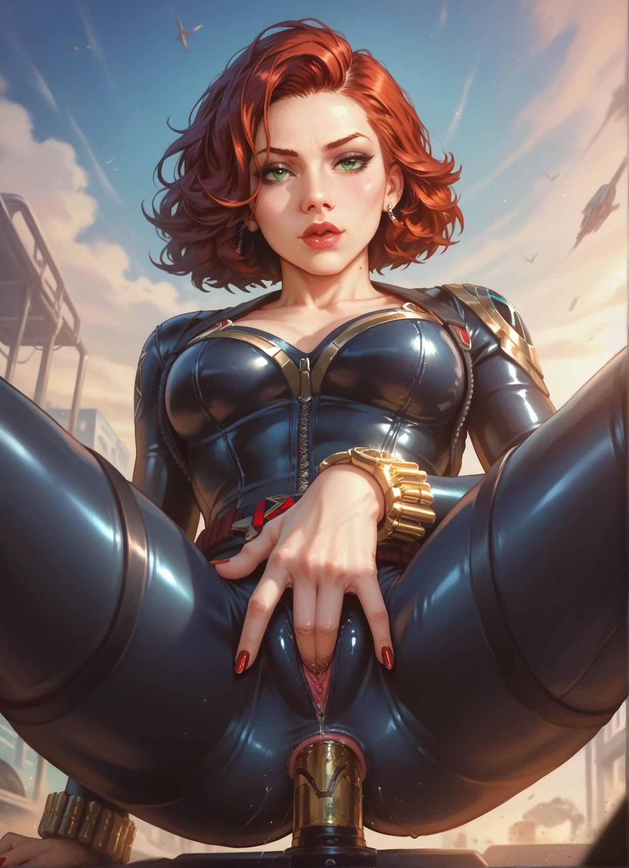 1girl, green eyes, jewelry, solo, bodysuit, anal · Yamete.gg
