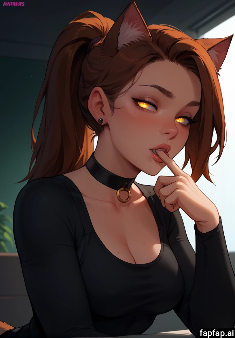 1girl, breasts, solo, animal ears, brown hair, cleavage · Yamete.gg