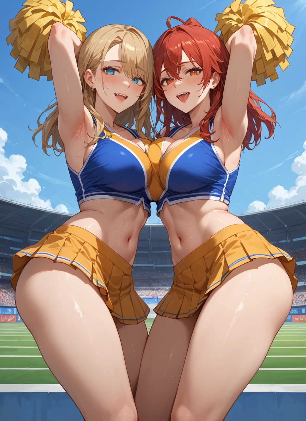 multiple girls, breasts, 2girls, cheerleader, pom pom (cheerleading), skirt · Yamete.gg