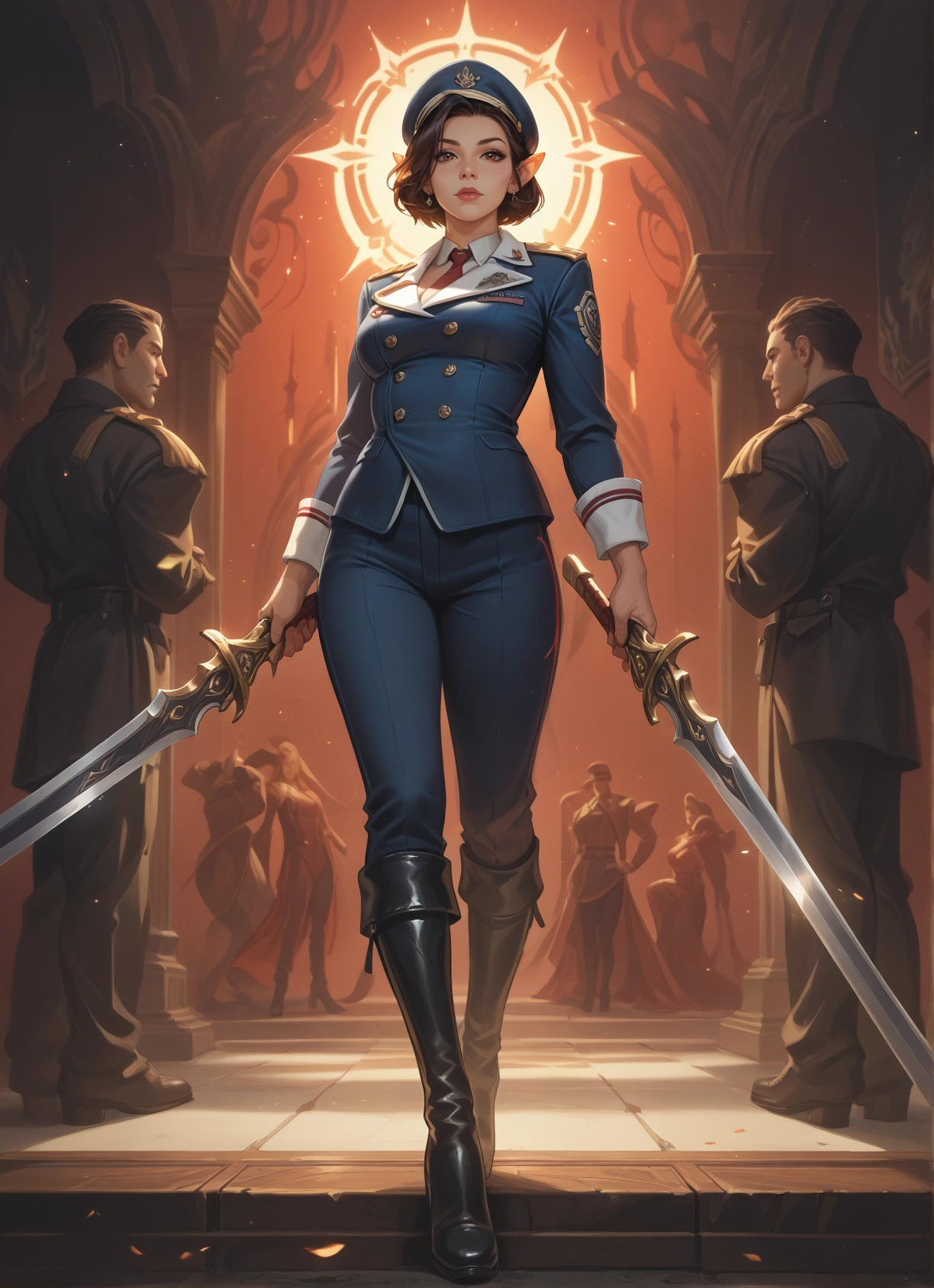 weapon, sword, pointy ears, boots, uniform, military uniform · Yamete.gg