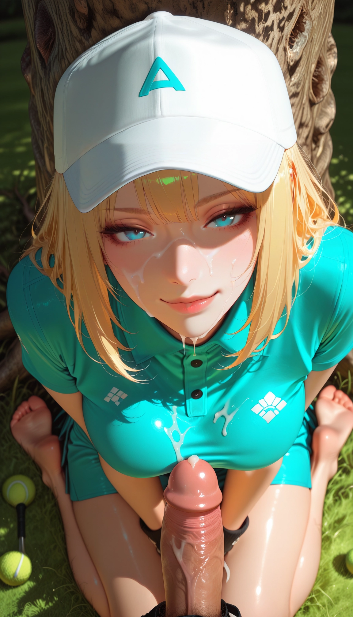 1girl, cum, facial, hetero, penis, blonde hair · Yamete.gg