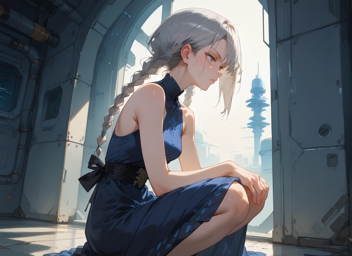 1girl, braid, solo, dress, blue eyes, twin braids · Yamete.gg
