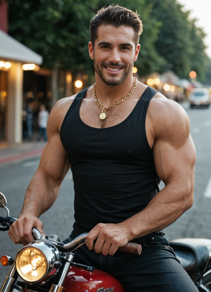 bara, 1boy, male focus, ground vehicle, motor vehicle, facial hair · Yamete.gg