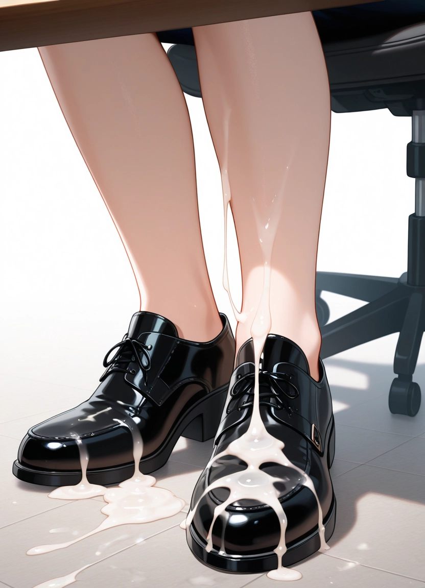 1girl, solo, shoes, lower body, black footwear, chair · Yamete.gg