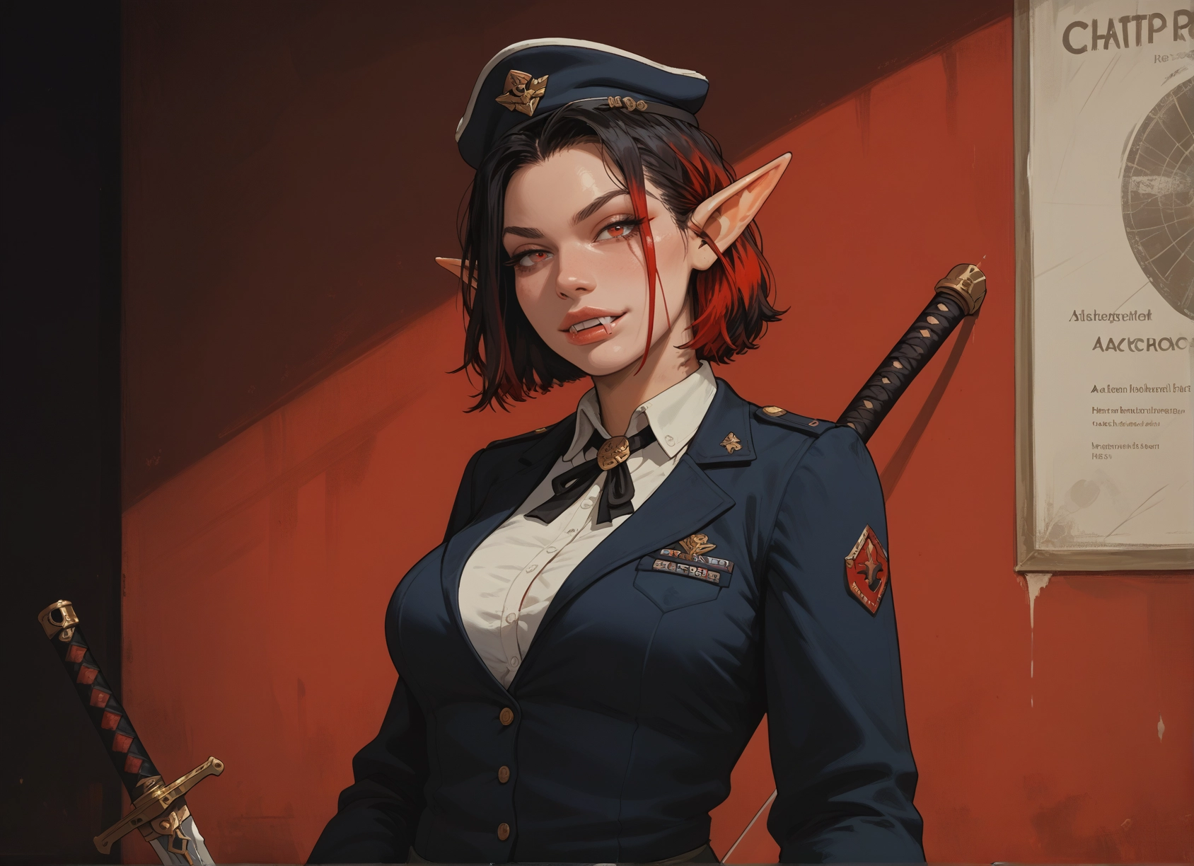 1girl, weapon, sword, pointy ears, solo, hat · Yamete.gg