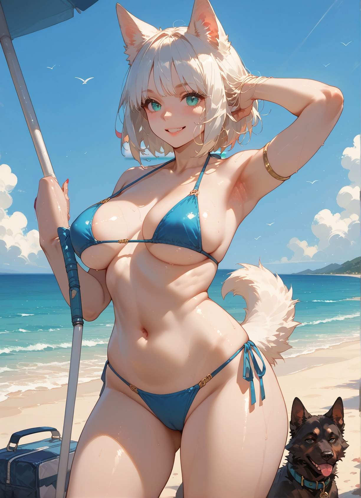 1girl, swimsuit, breasts, bikini, animal ears, tail · Yamete.gg