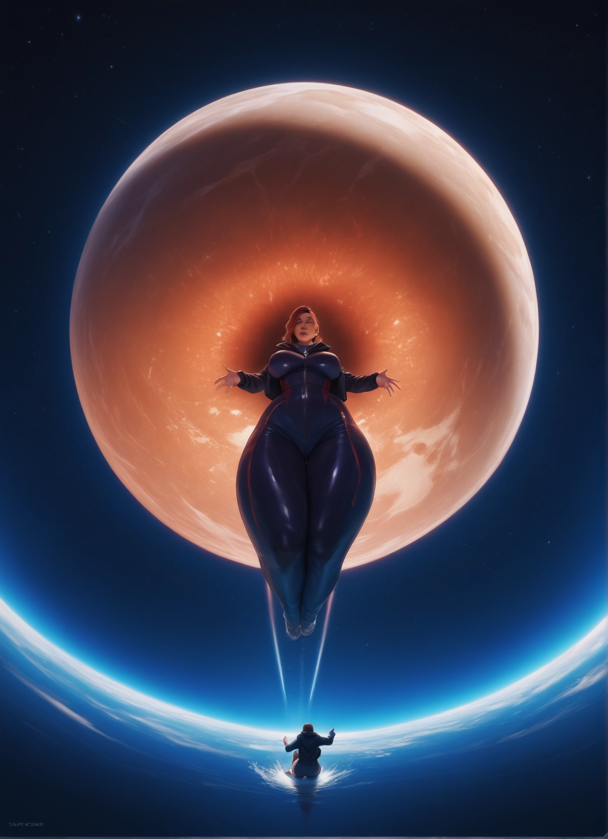 1girl, breasts, moon, bodysuit, giantess, large breasts · Yamete.gg