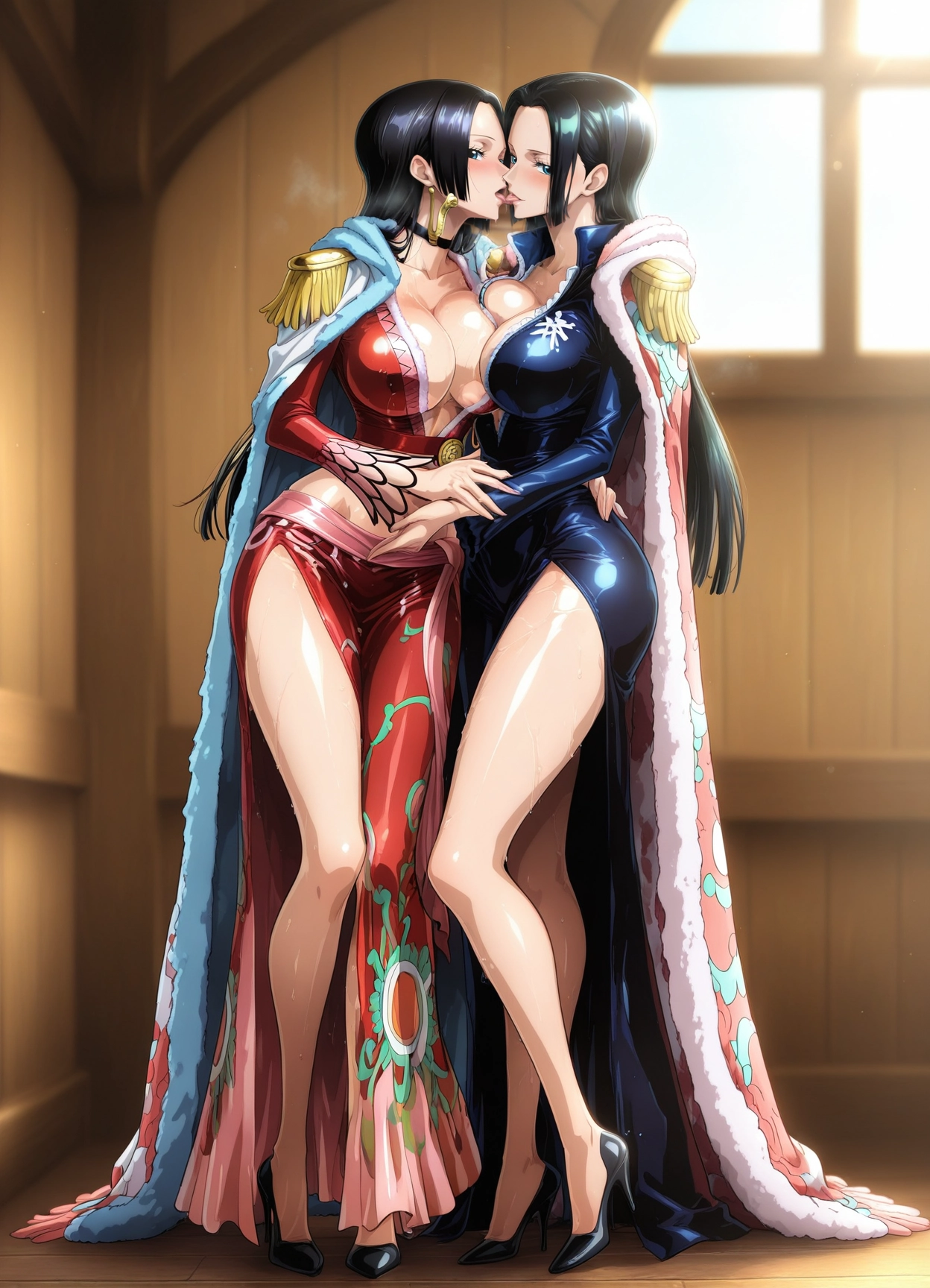 breasts, multiple girls, 2girls, yuri, black hair, dress · Yamete.gg