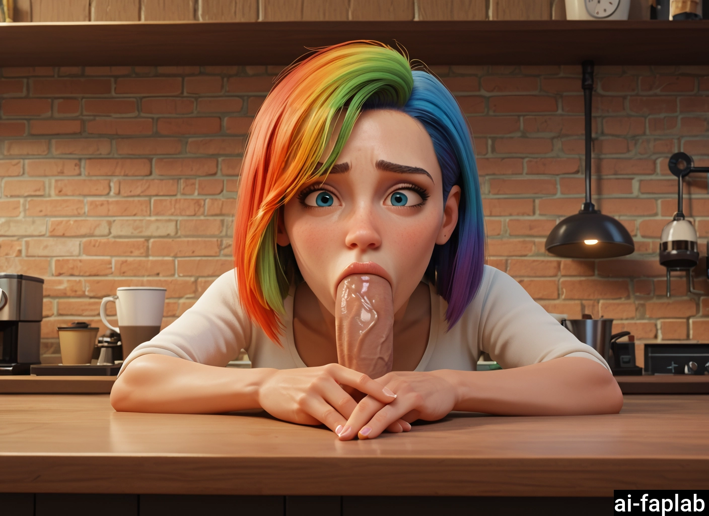 1girl, penis, blue eyes, multicolored hair, fellatio, veins · Yamete.gg