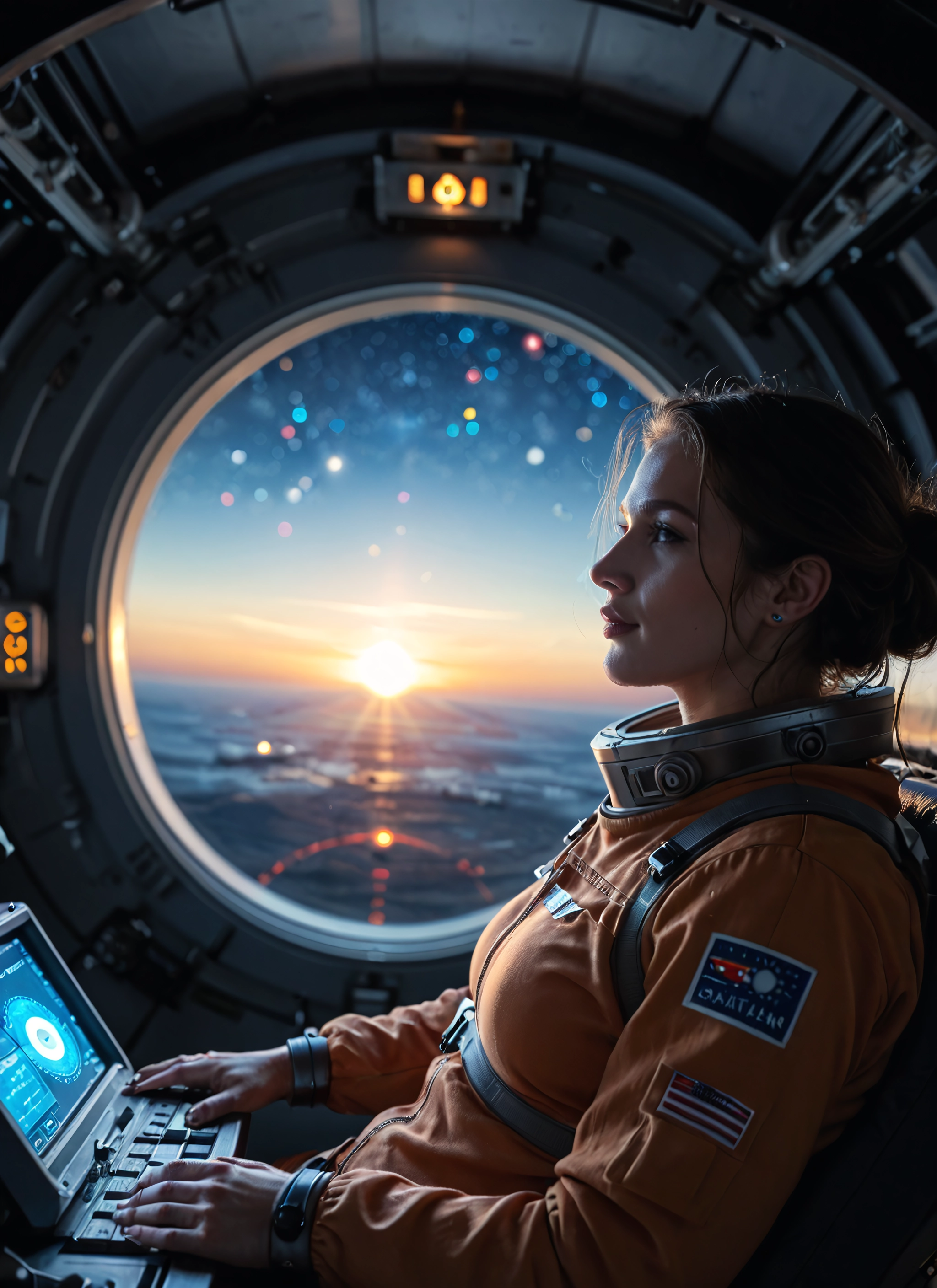 1girl, solo, jewelry, spacesuit, computer, science fiction · Yamete.gg