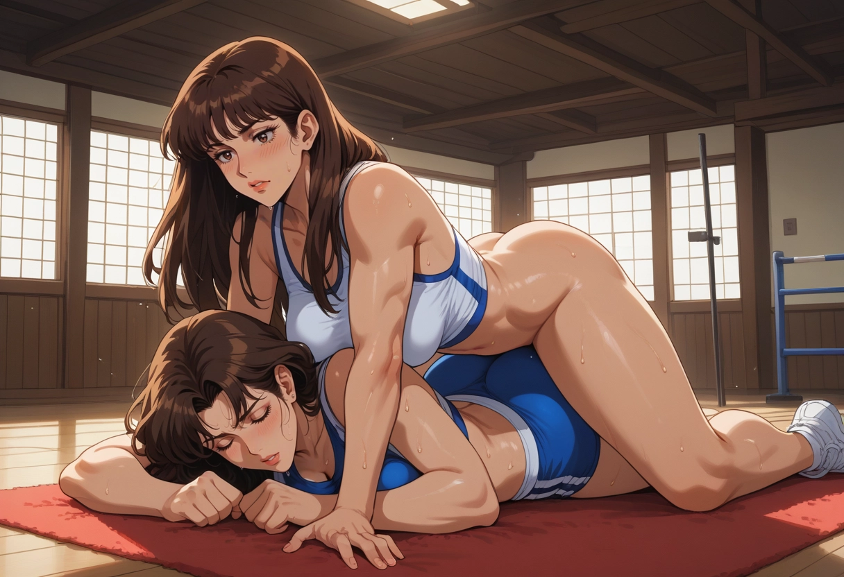 multiple girls, 2girls, gym, brown hair, breasts, sweat · Yamete.gg