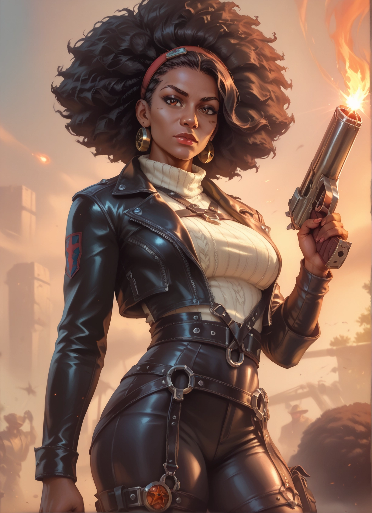 1girl, weapon, gun, jewelry, earrings, solo · Yamete.gg