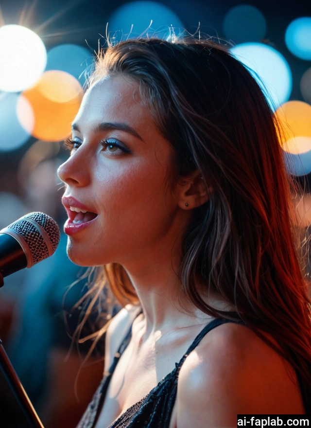 1girl, solo, microphone, teeth, jewelry, earrings · Yamete.gg