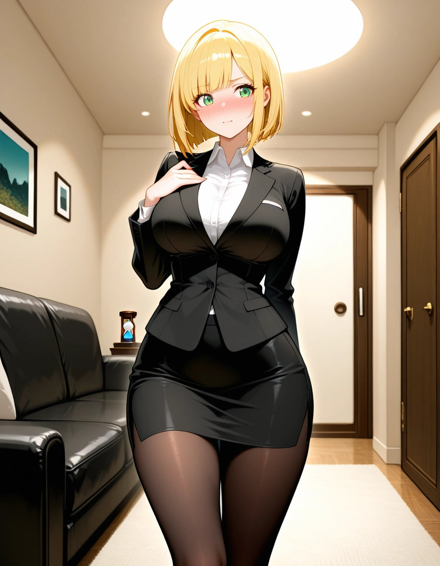 1girl, blonde hair, pantyhose, solo, breasts, skirt · Yamete.gg