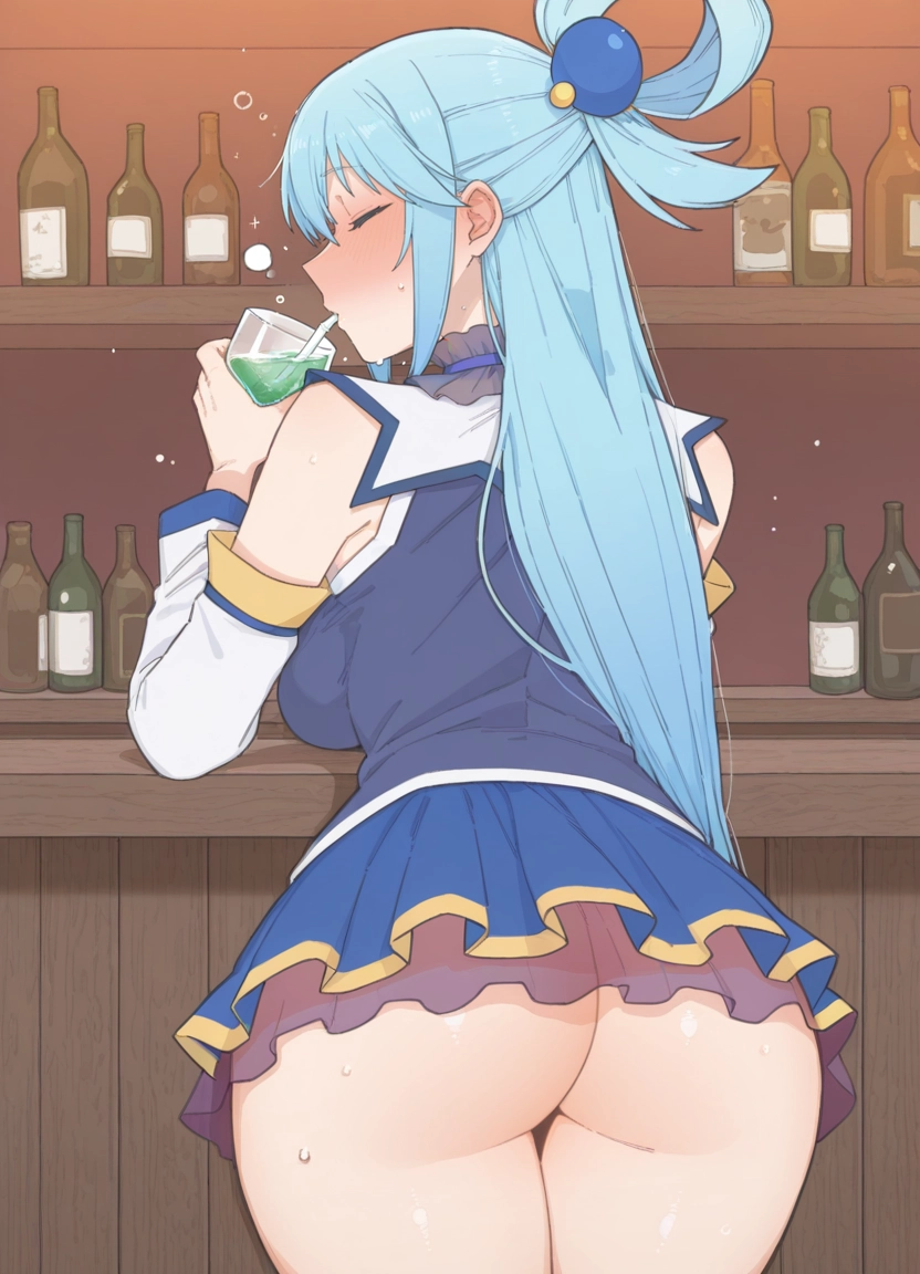 1girl, ass, drinking, no panties, solo, long hair · Yamete.gg
