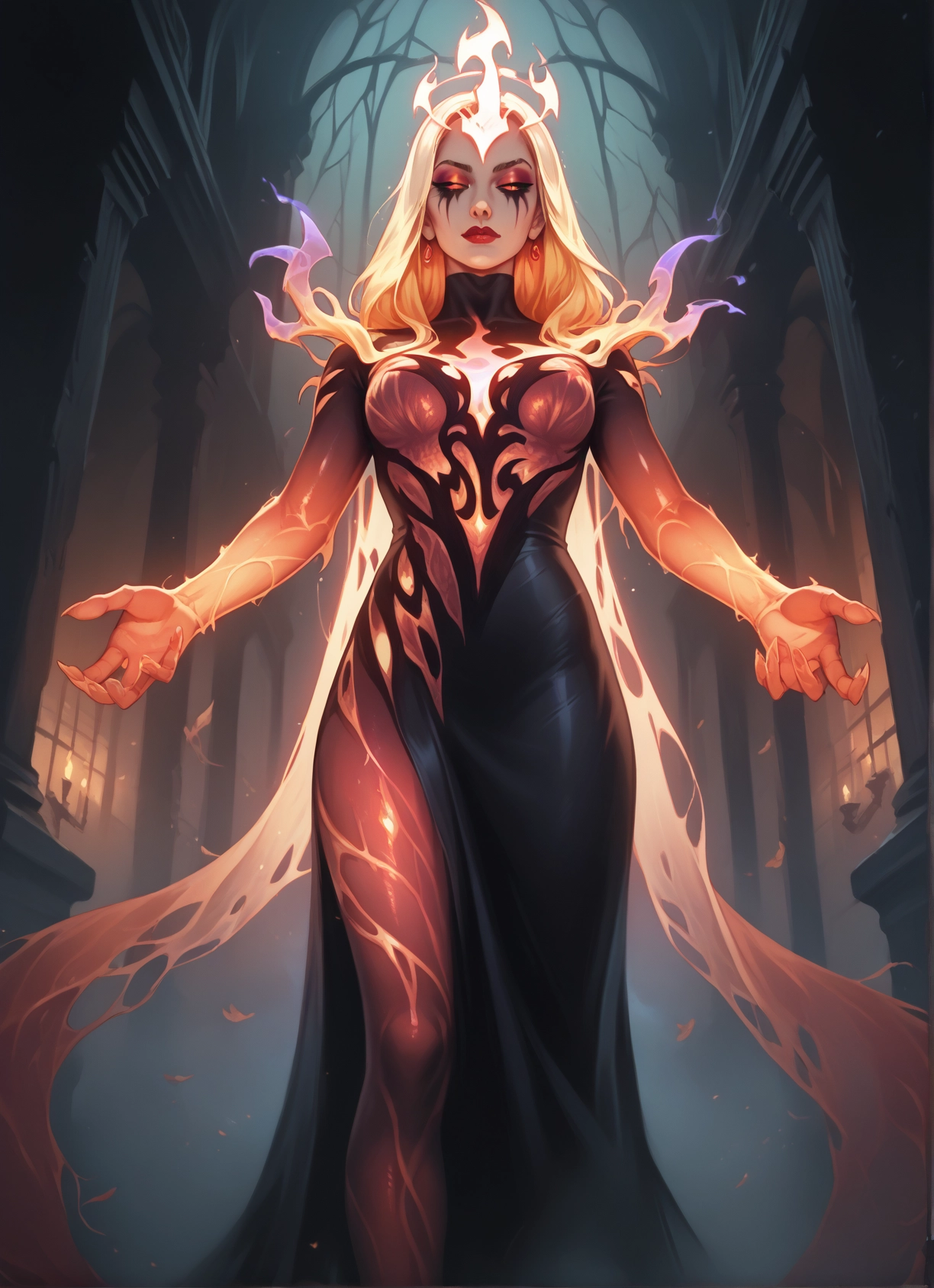 1girl, jewelry, solo, earrings, blonde hair, dress · Yamete.gg