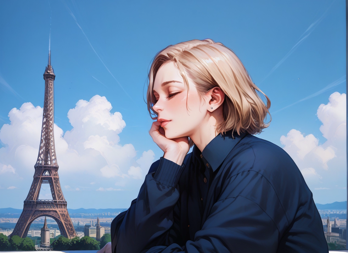 solo, closed eyes, jewelry, earrings, sky, 1girl · Yamete.gg