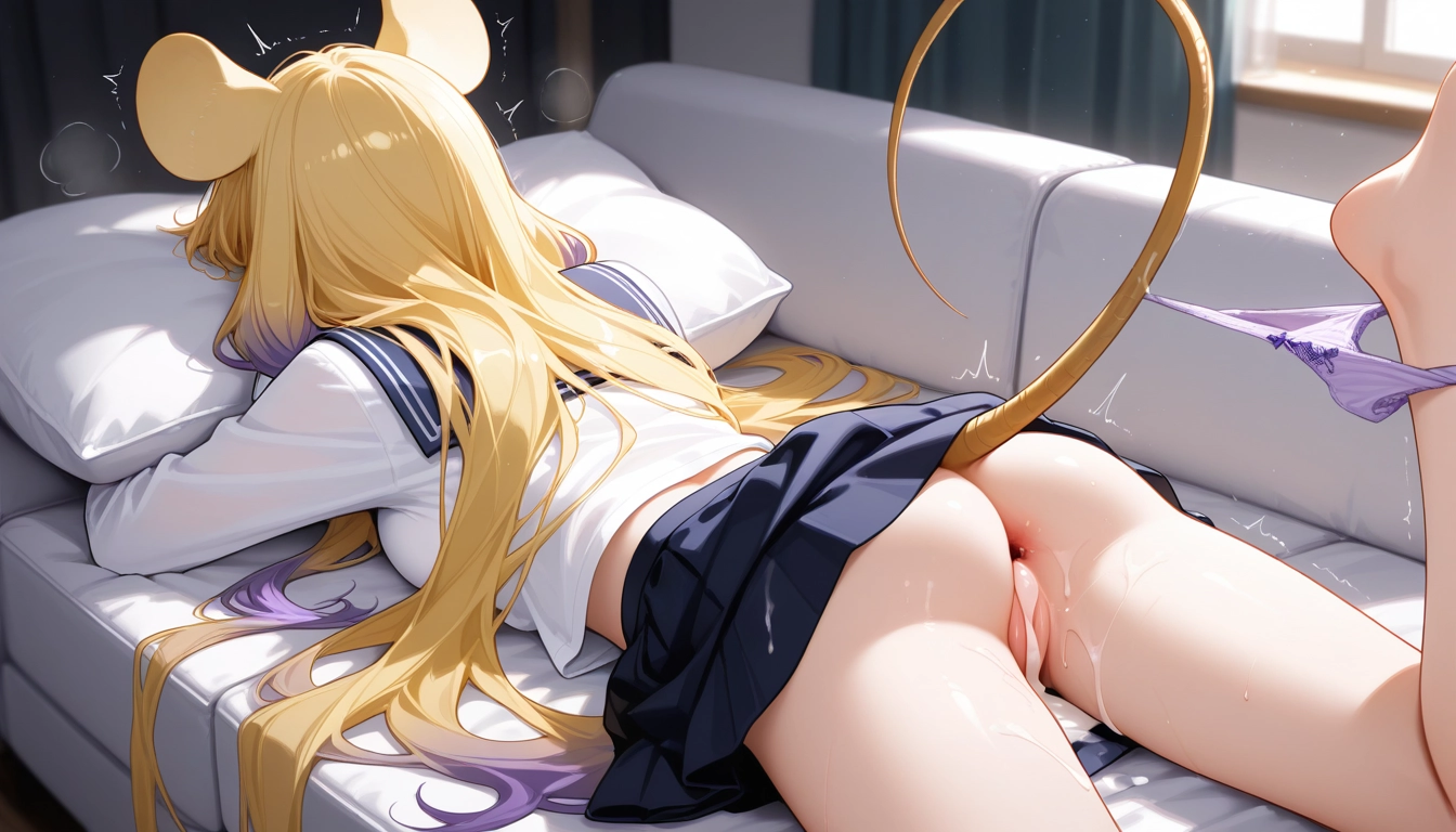 1girl, solo, pillow, animal ears, underwear, after sex · Yamete.gg